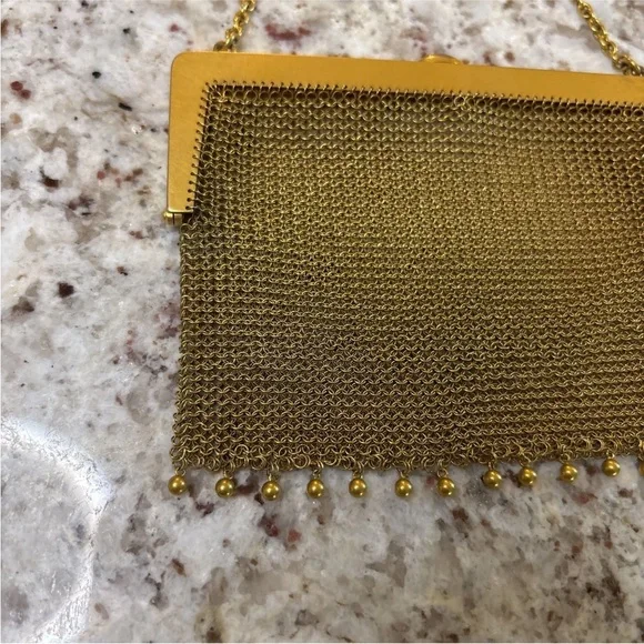 Vintage Whiting & Davis Gold Mesh Black Enamel Evening Handbag - Picture 2 of 4
